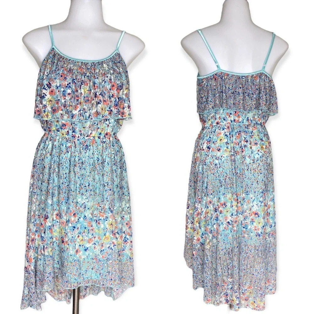 Love Reign Blue Floral Elastic Waist High Low Dress Women's Size Small